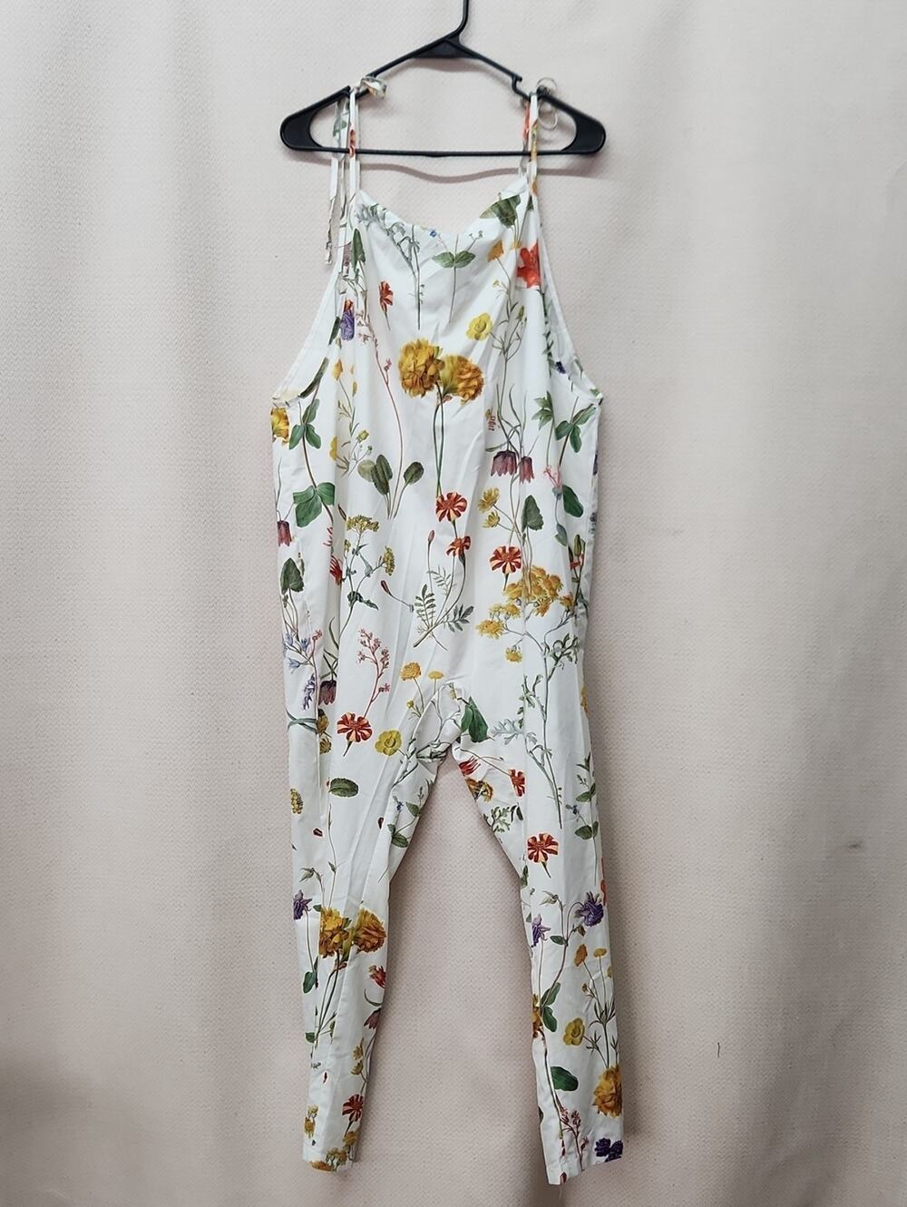 Floral Strappy Jumpsuit in White with Wildflower Print